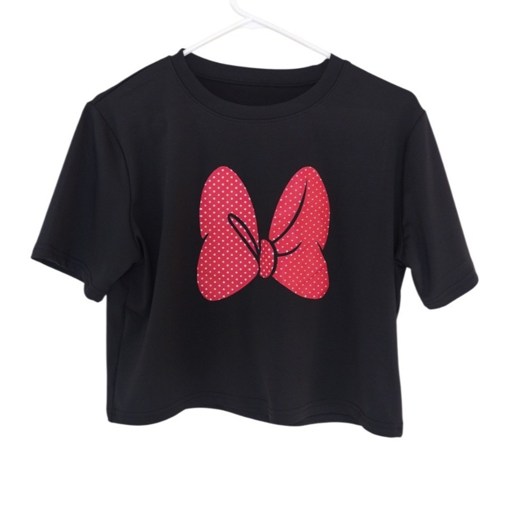 Unbranded Crop Top Woman XXL Black Minnie Mouse Polka‎ Dots Bow Graphic Junior
